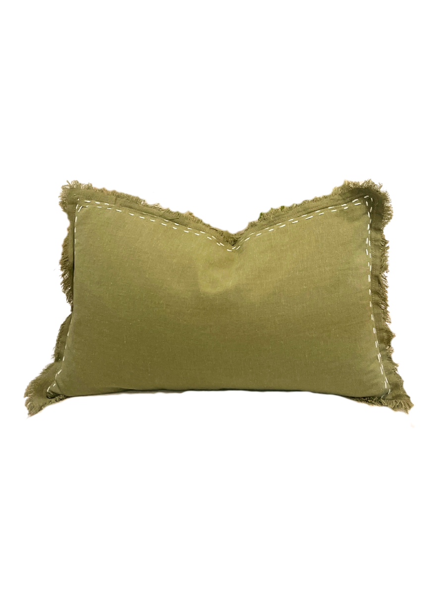 Sage stitch linen cushion