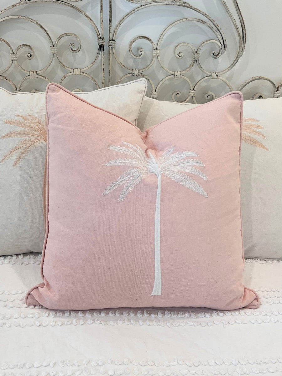 Grand Palm Cushion - Dusty Pink With White Palm