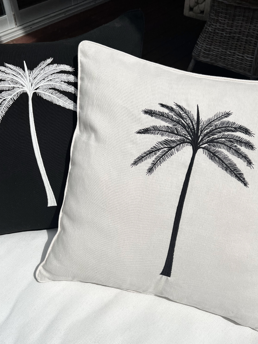 Grand Palm Cushion - Black Palm on White