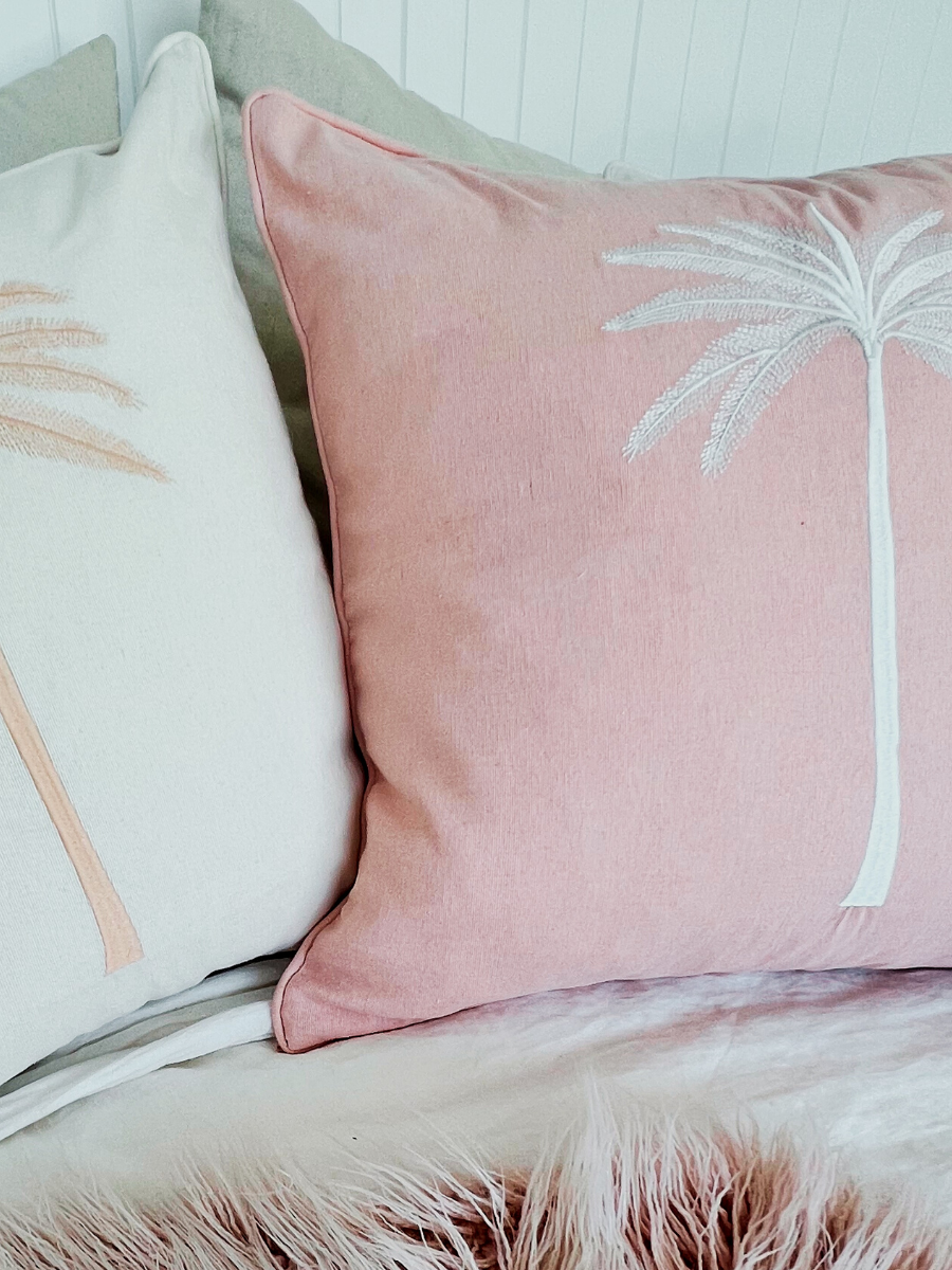 Grand Palm Cushion - Dusty Pink With White Palm
