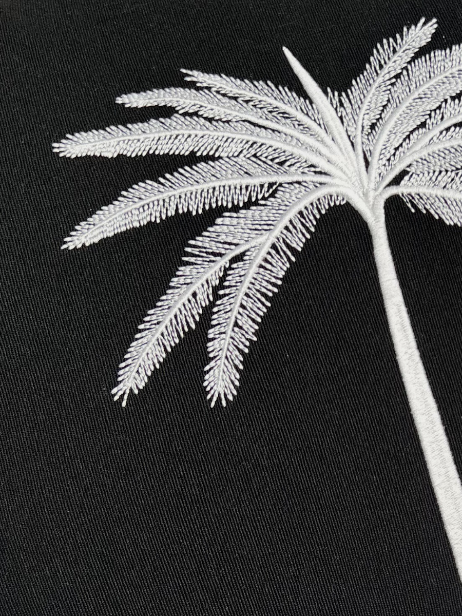 Grand Palm Cushion - White Palm on Black