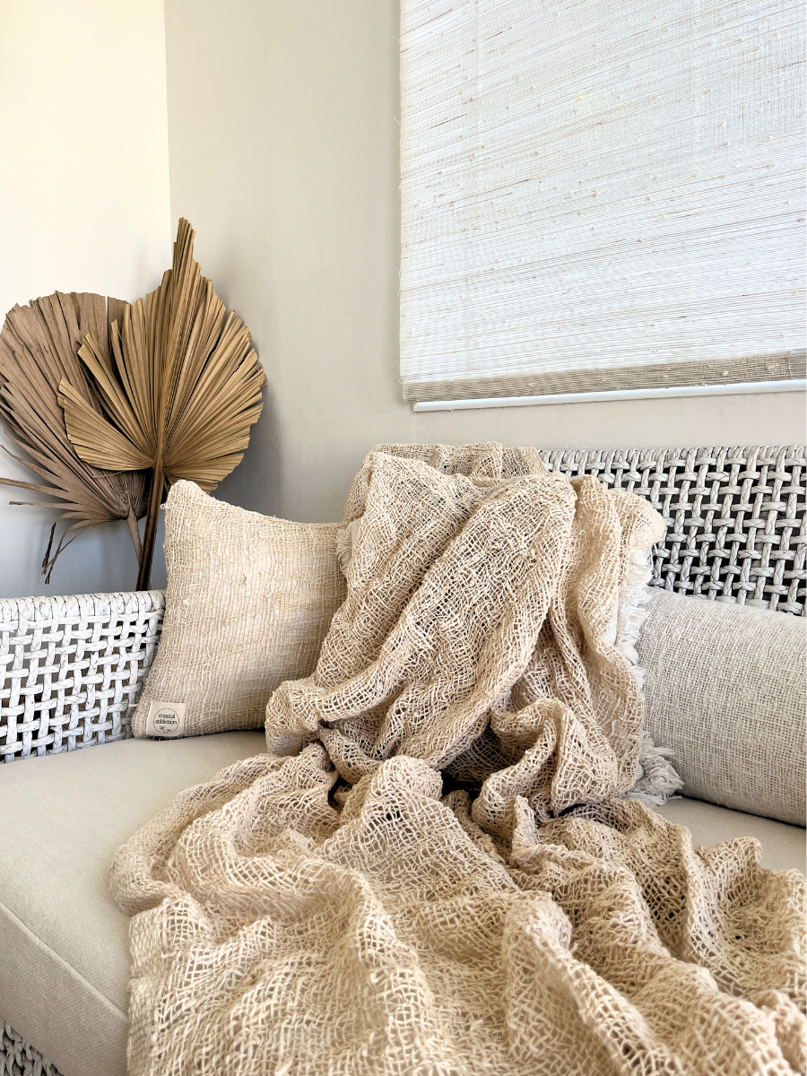 Coastal Natural Woven Cushion & Throw Set - New!