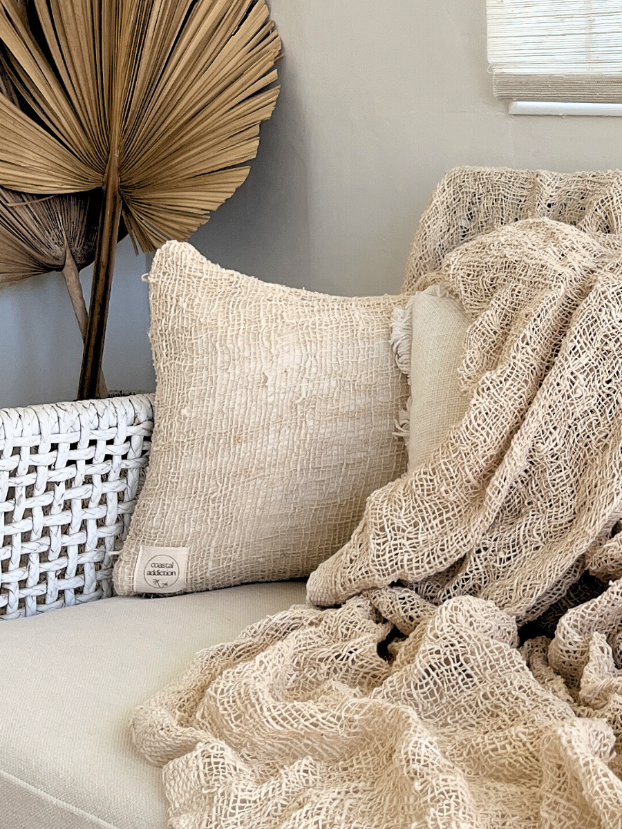 Coastal Natural Woven Cotton cushion - New!