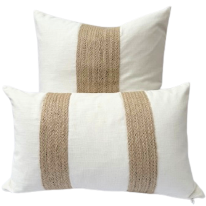 Two decorative cushion with brown stripes.