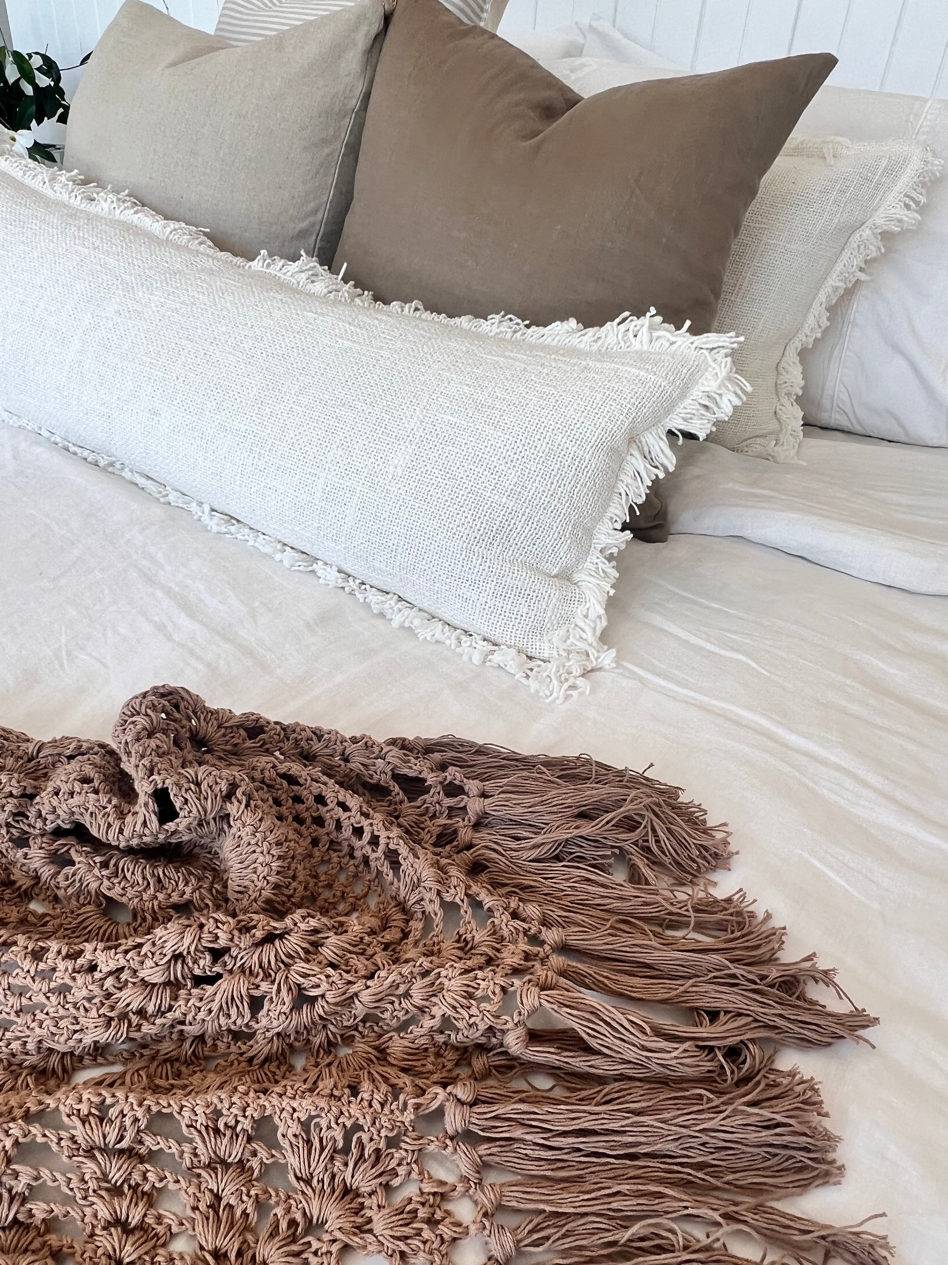 Crocheted cotton throw/bed runner - Mocha - Restock!