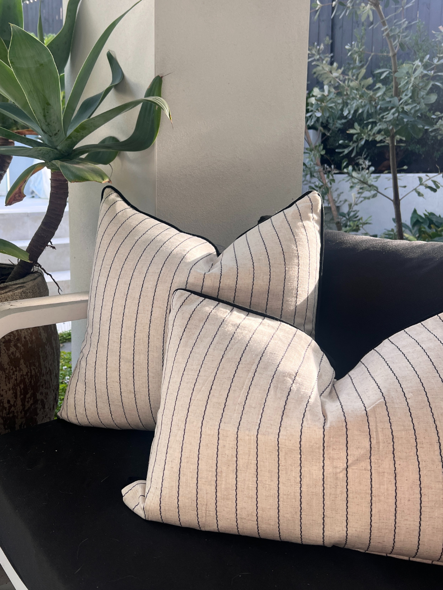 Noir Fine Stripe Oblong Cushion