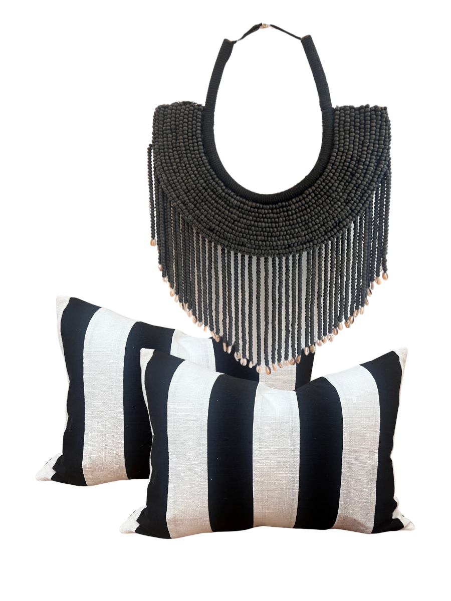 Noir Fine Stripe Oblong Cushion Cover