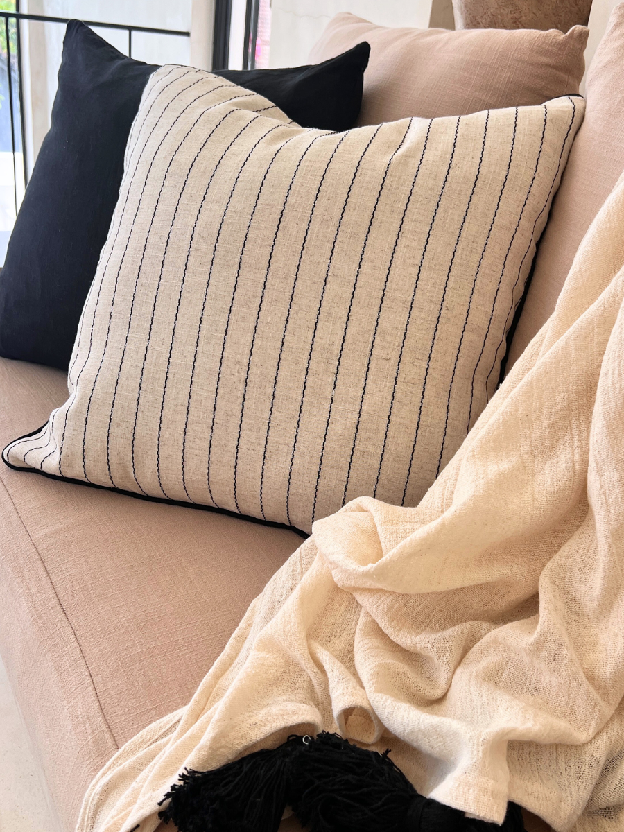 Noir Fine Stripe Square Cushion