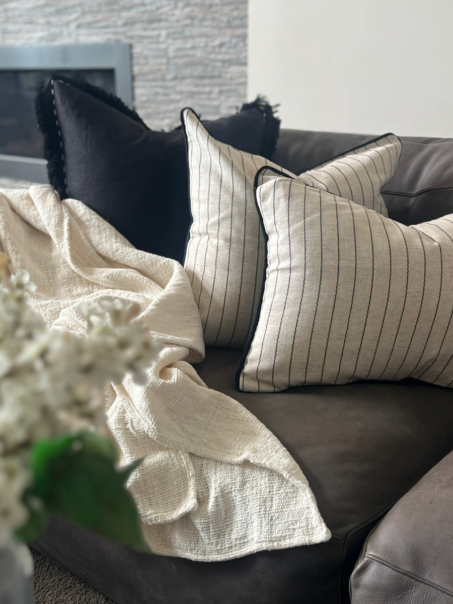 Noir Fine Stripe Cushion Cover Set