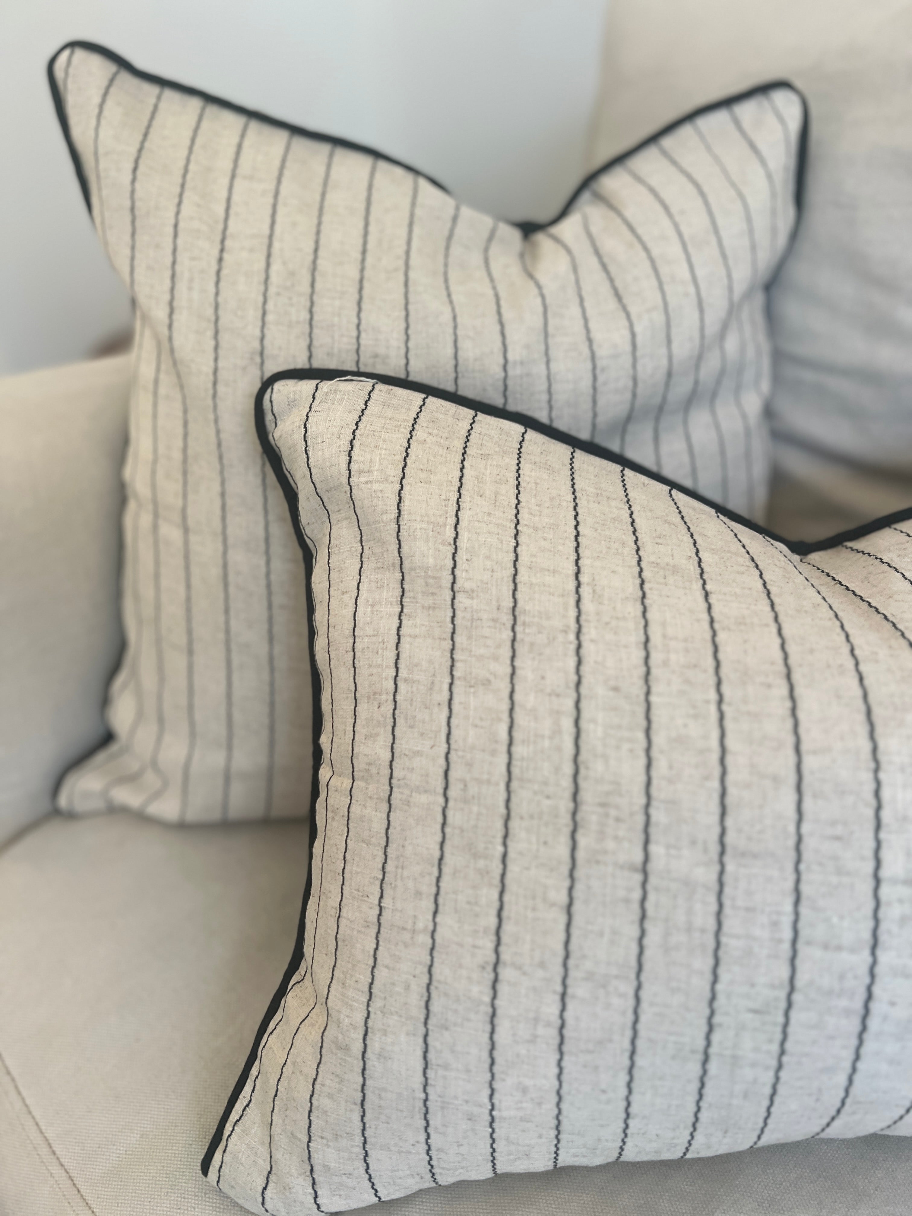 Noir Fine Stripe Oblong Cushion