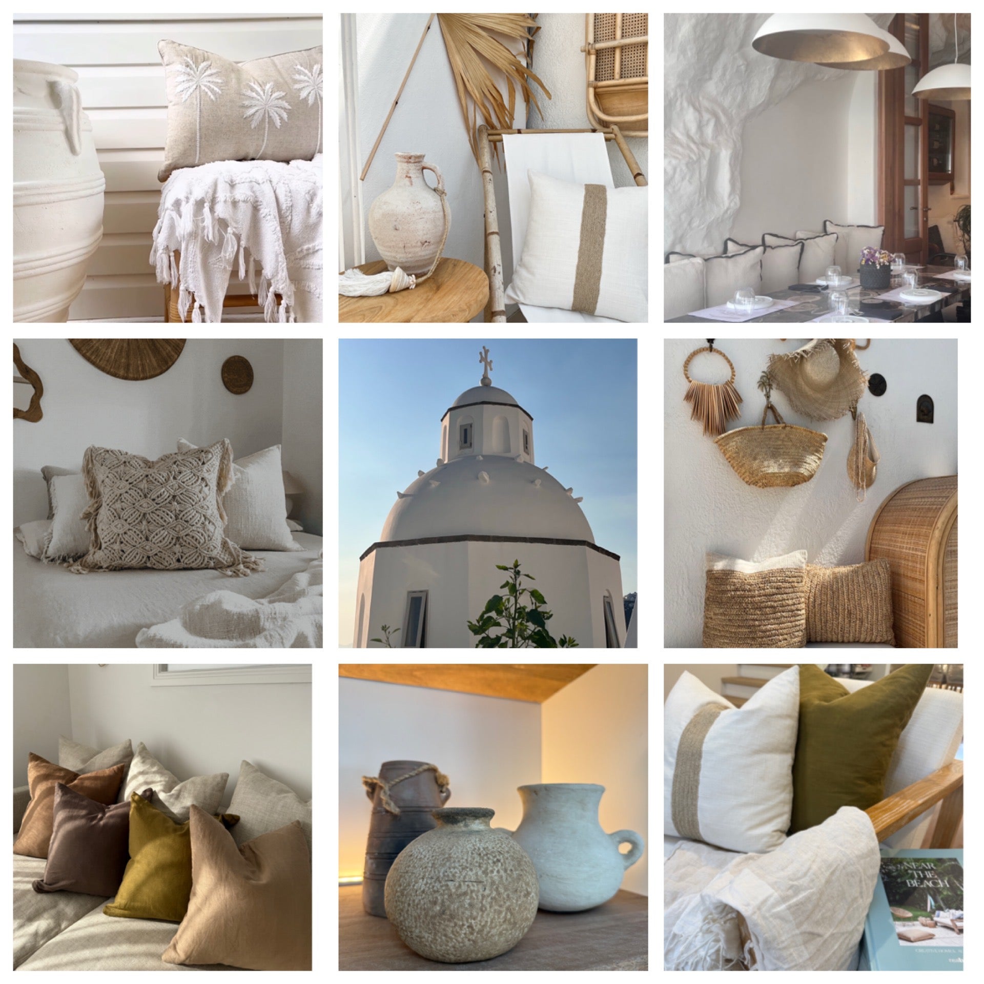 a grid of images showing santorini design styles