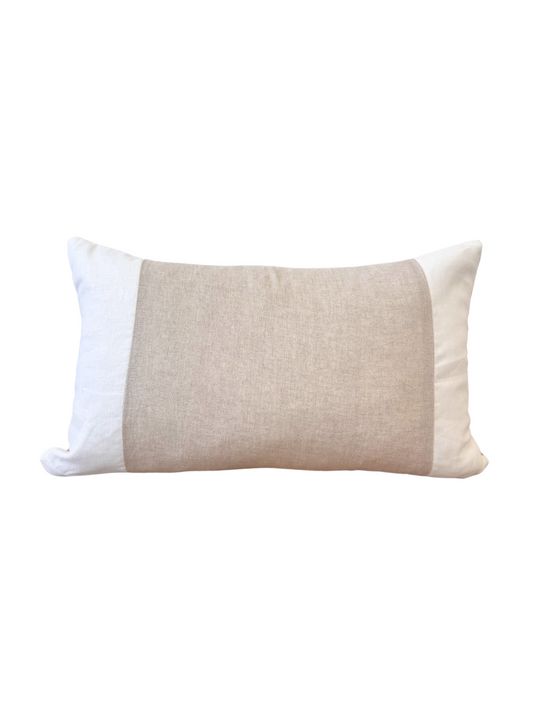 "Rectangolo" cover - luxe linen cushion - Tan & Ivory - NEW!