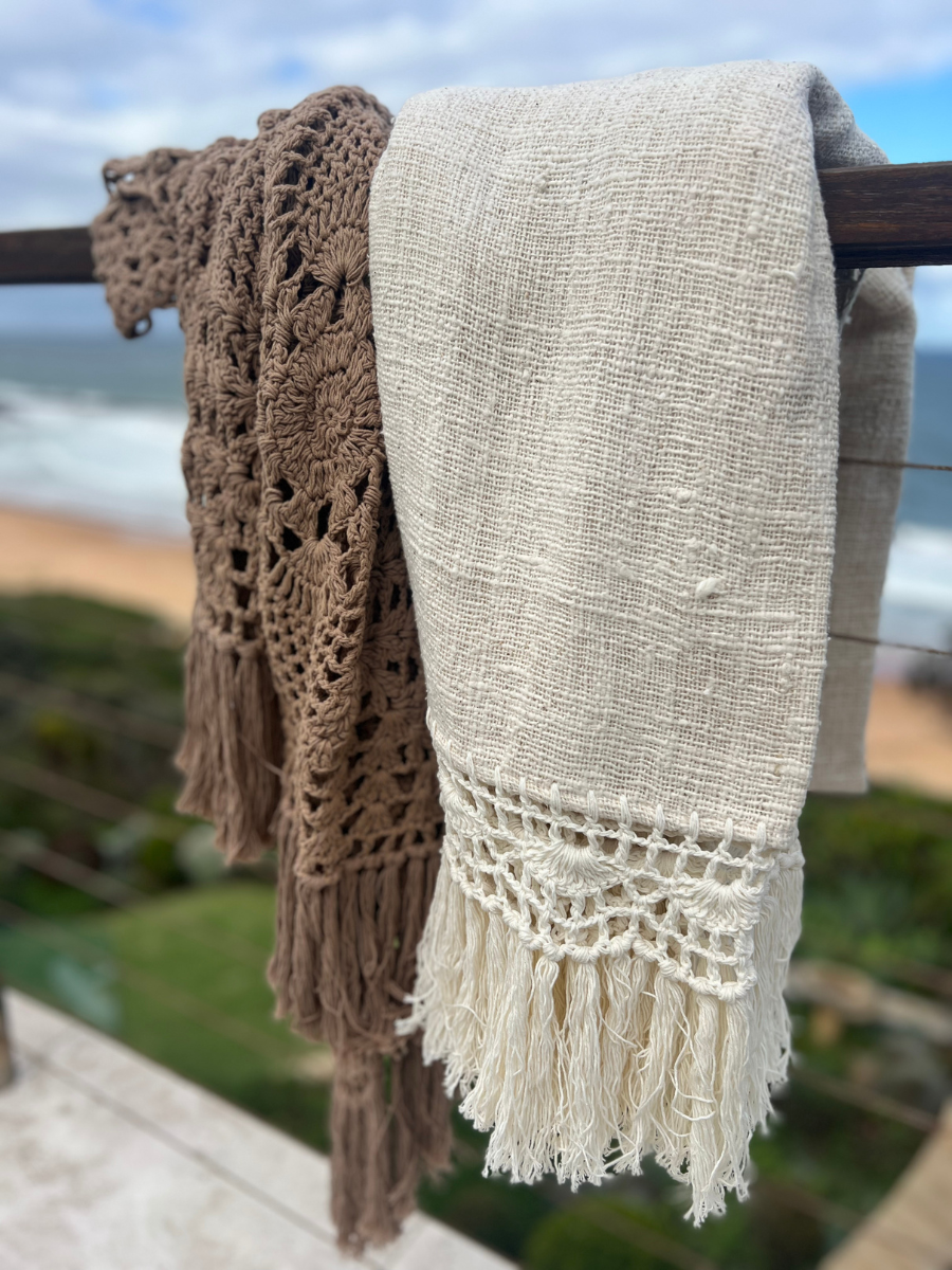 Crocheted cotton throw/bed runner - Mocha - Restock!