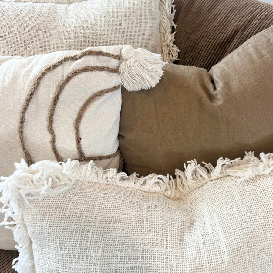 Cushions on a sofa.