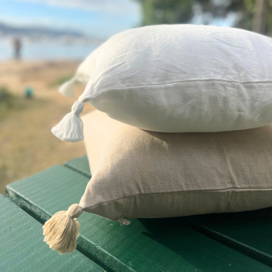 White cushions outdoor.