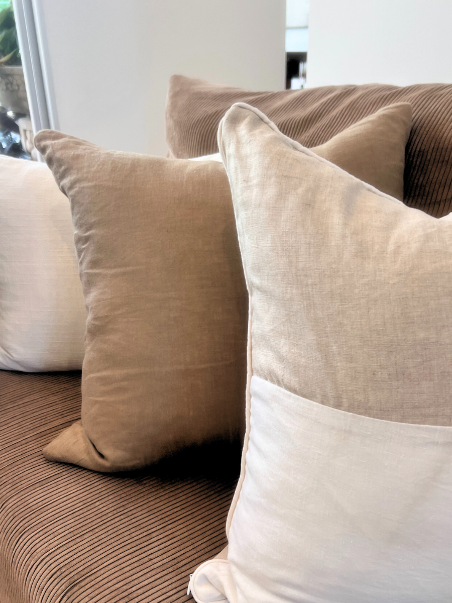 Quattro luxe linen cover - Honey & White