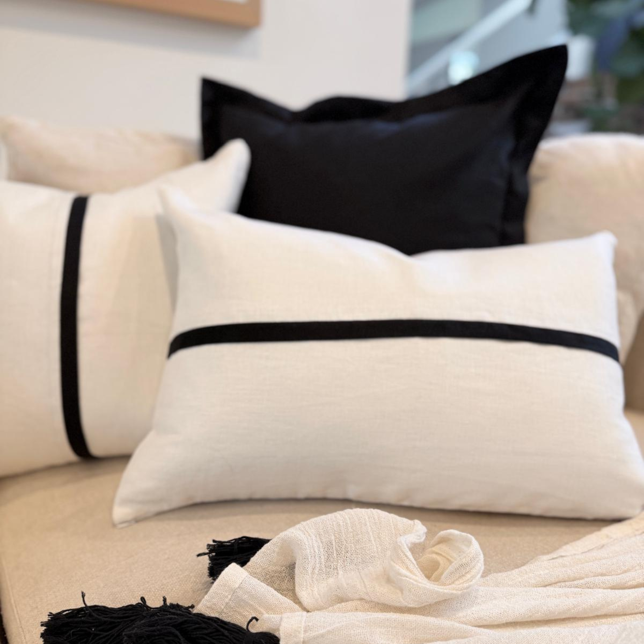 Capri Collection - Black & Ivory - Square and Oblong cushions - New!