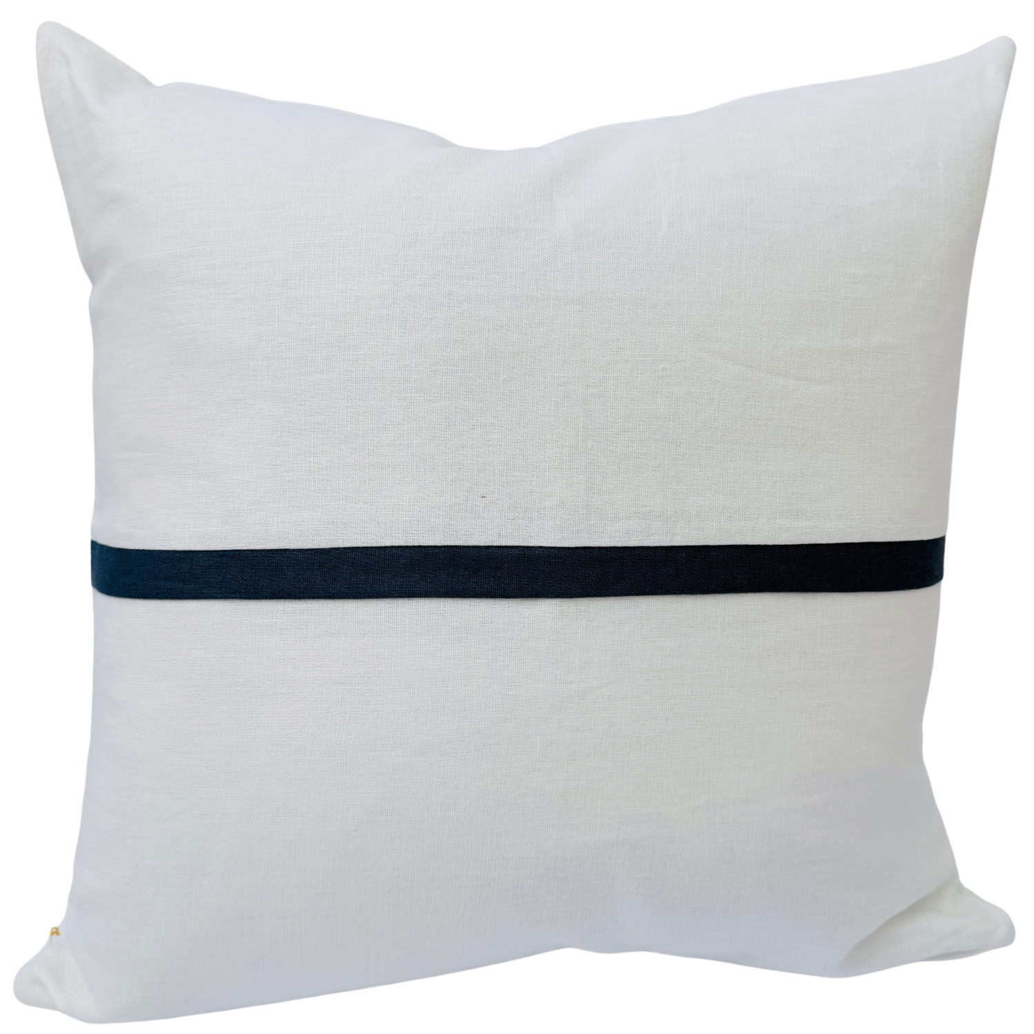 White cushion with a navy blue band