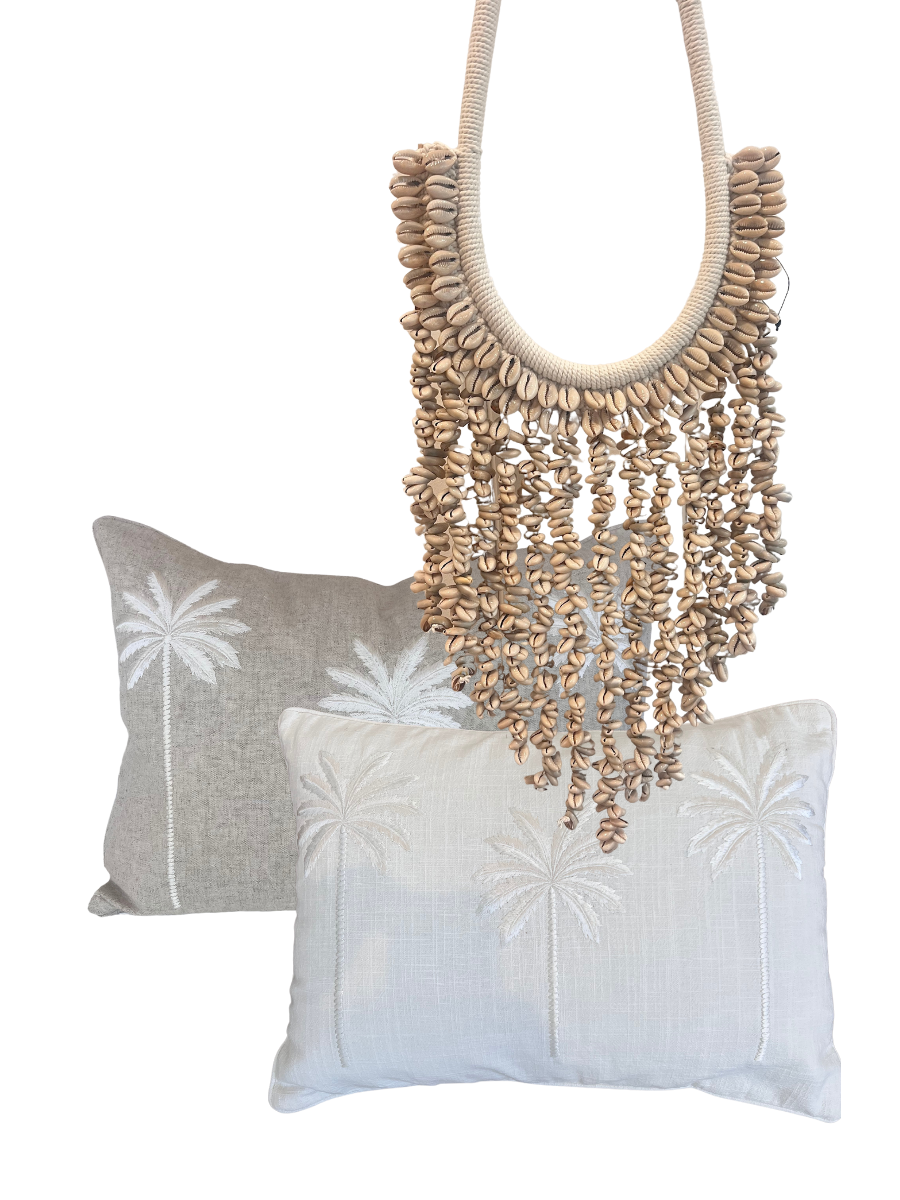 Palm Love Cushion and Cowrie Wall Art Set