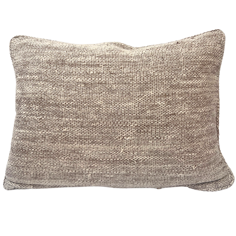 60cm x 40cm textured cotton cushion handwoven fabric in a brown and ivory weave