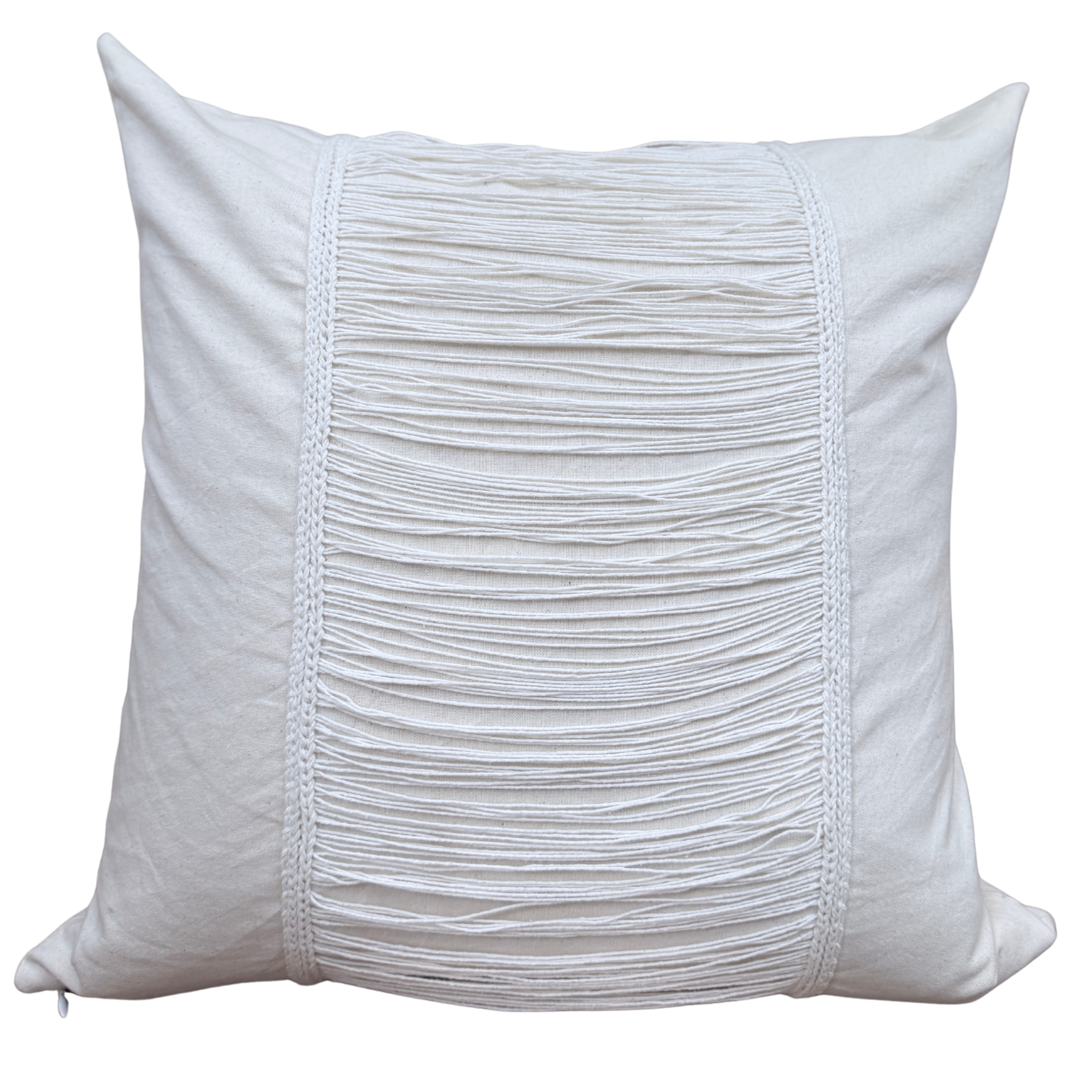 White cushion with ruched texture.