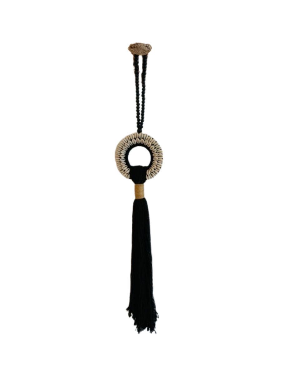 Shell and Black Bead Tassell Hanging - New!