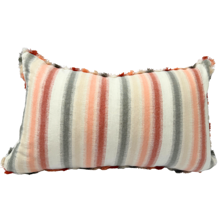 Striped cushion with multicolor pattern.