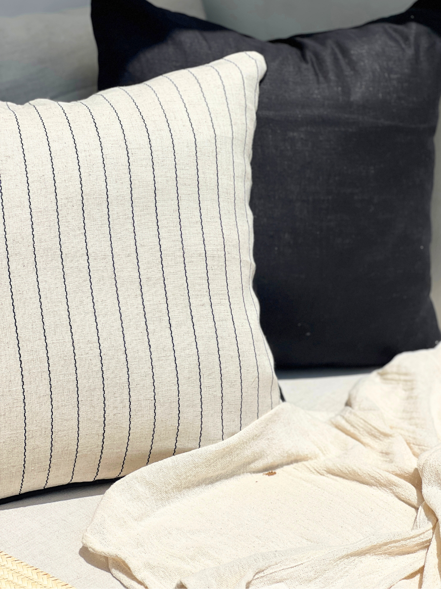 Noir Fine Stripe Oblong Cushion