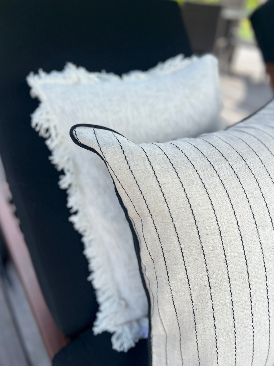 Noir Fine Stripe Square Cushion