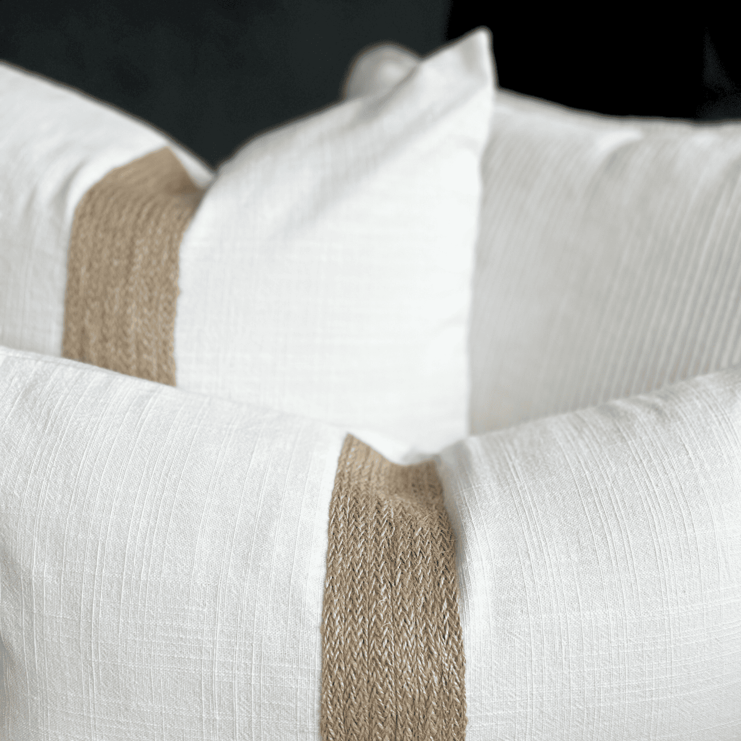 ivory and raffia cushions