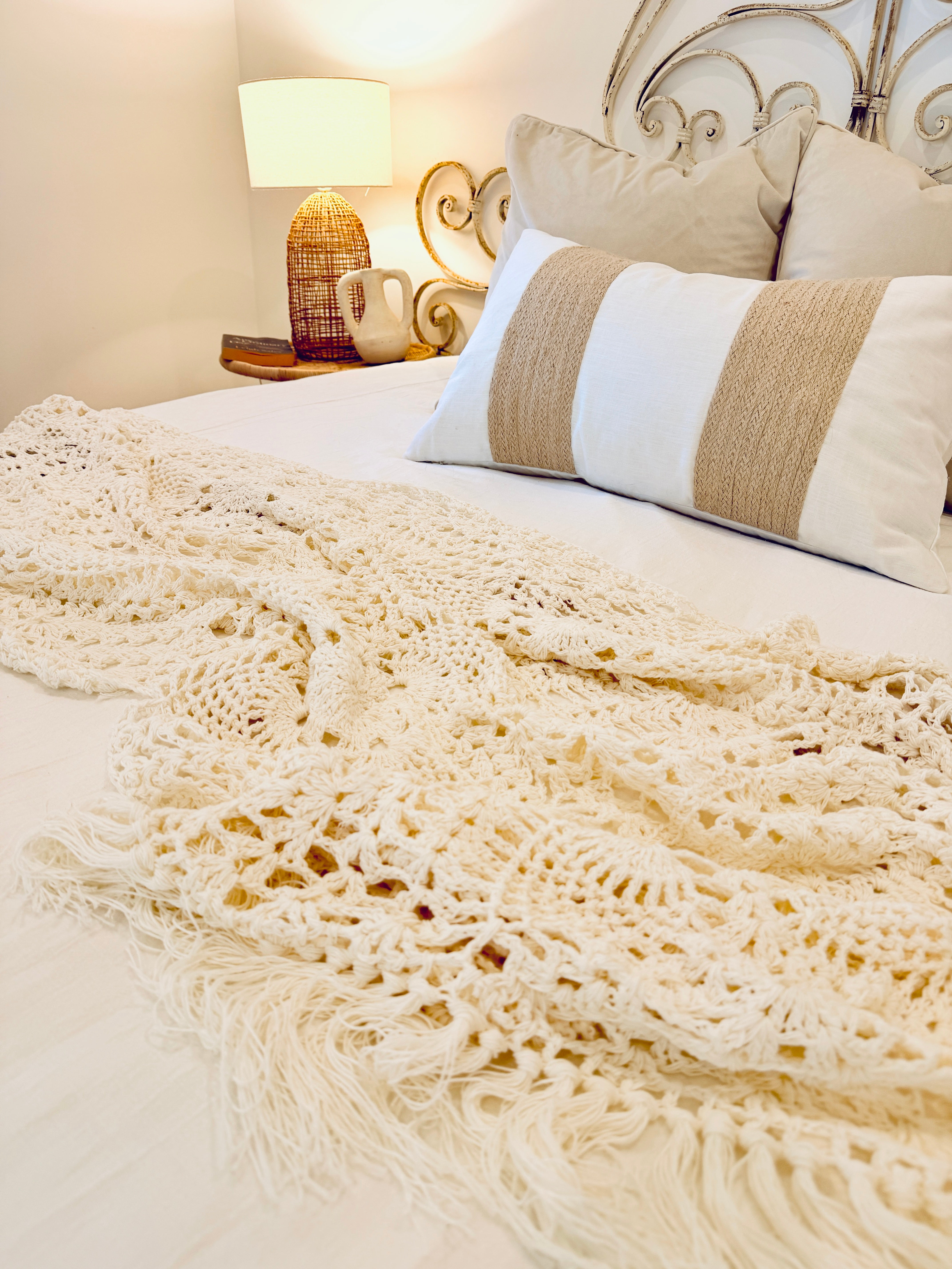 Crocheted cotton throw/bed runner - Mocha