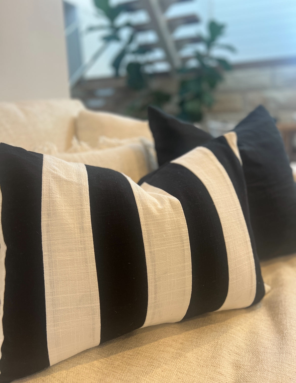 Noir Fine Stripe Oblong Cushion Cover