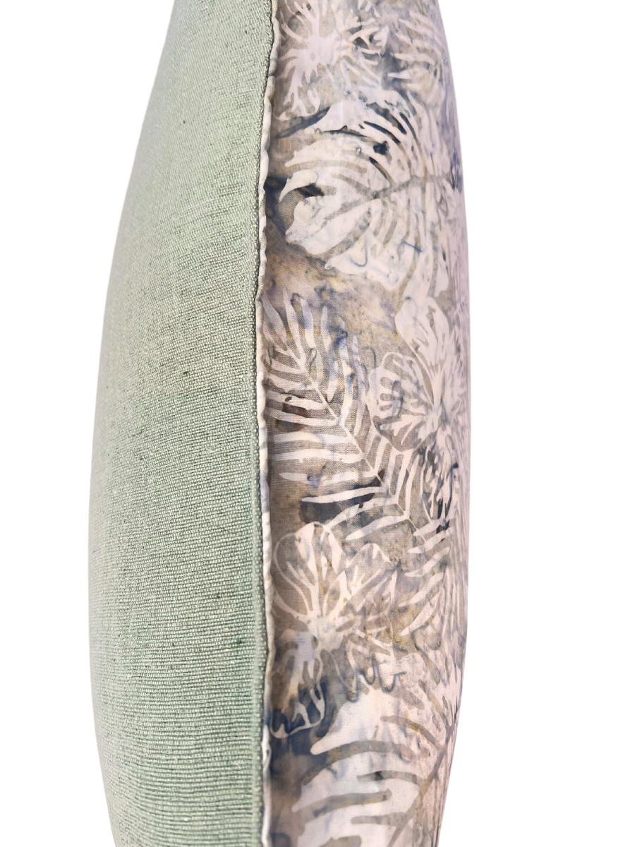 Palm Leaves linen print cushion side angle