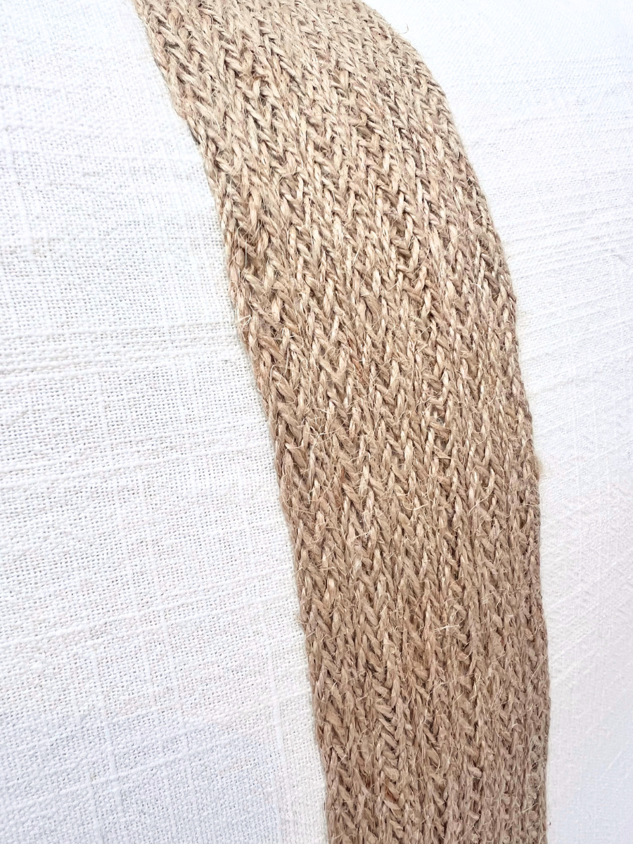 white linen cushion raffia detail